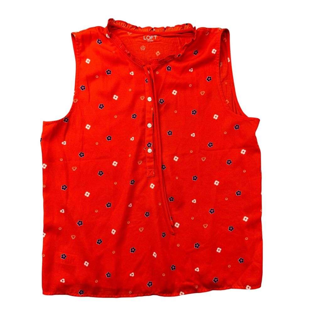 LOFT Tank Top Women’s Large Orange Sleeveless Summer Floral Casual Shirt Cute